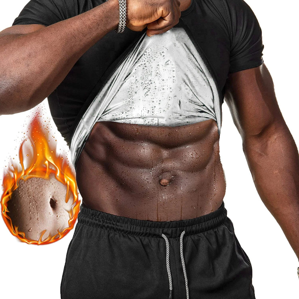Men Fitness Sweat Sauna Shaper Heat Trapping T-Shirt Weight Loss Sauna Vest Polymer Workout Wasit Trainer Burning Man Outfit