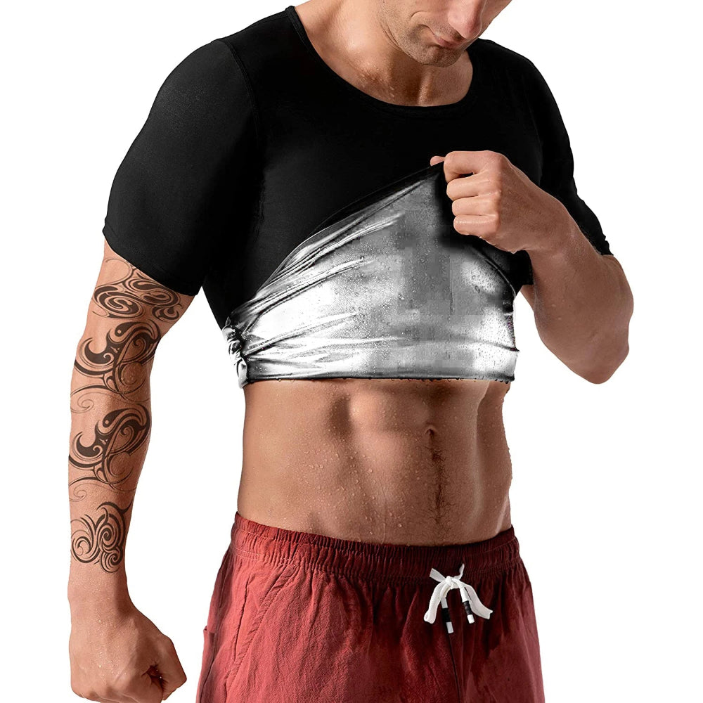 Men Fitness Sweat Sauna Shaper Heat Trapping T-Shirt Weight Loss Sauna Vest Polymer Workout Wasit Trainer Burning Man Outfit