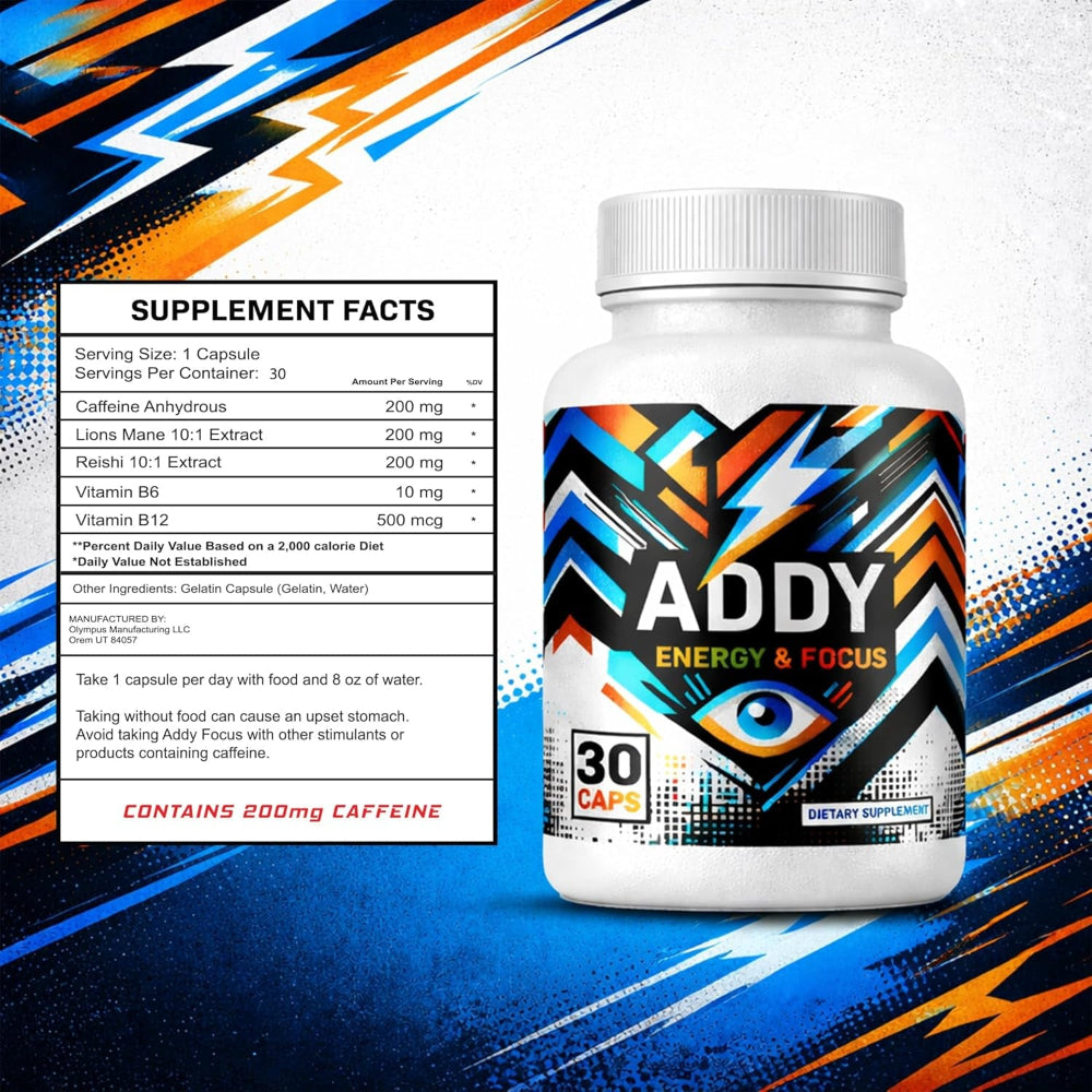 Addy Energy - Focus & Energy Supplement - Brain Booster - Adderall Alternative - Focus, Increase Productivity - Clean Energy - Sharp Focus - 30 Day Supply