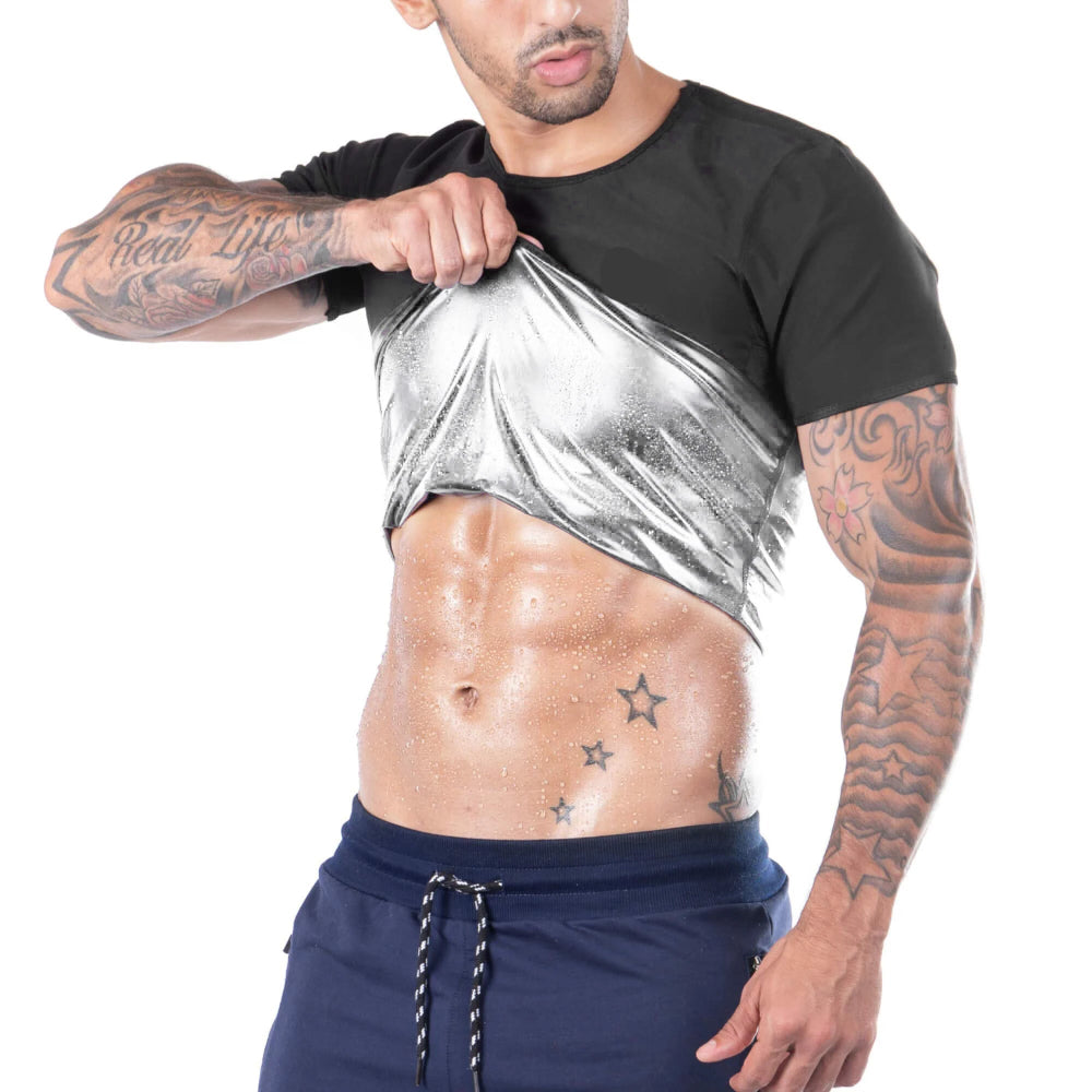 Men Fitness Sweat Sauna Shaper Heat Trapping T-Shirt Weight Loss Sauna Vest Polymer Workout Wasit Trainer Burning Man Outfit
