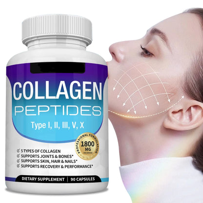 Collagen Peptides 1800Mg - Hair & Skin Health, Anti-Aging - Types I,II,III,V,X, Joint and Bone Health