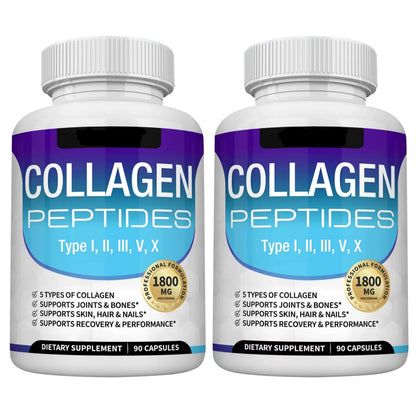 Collagen Peptides 1800Mg - Hair & Skin Health, Anti-Aging - Types I,II,III,V,X, Joint and Bone Health